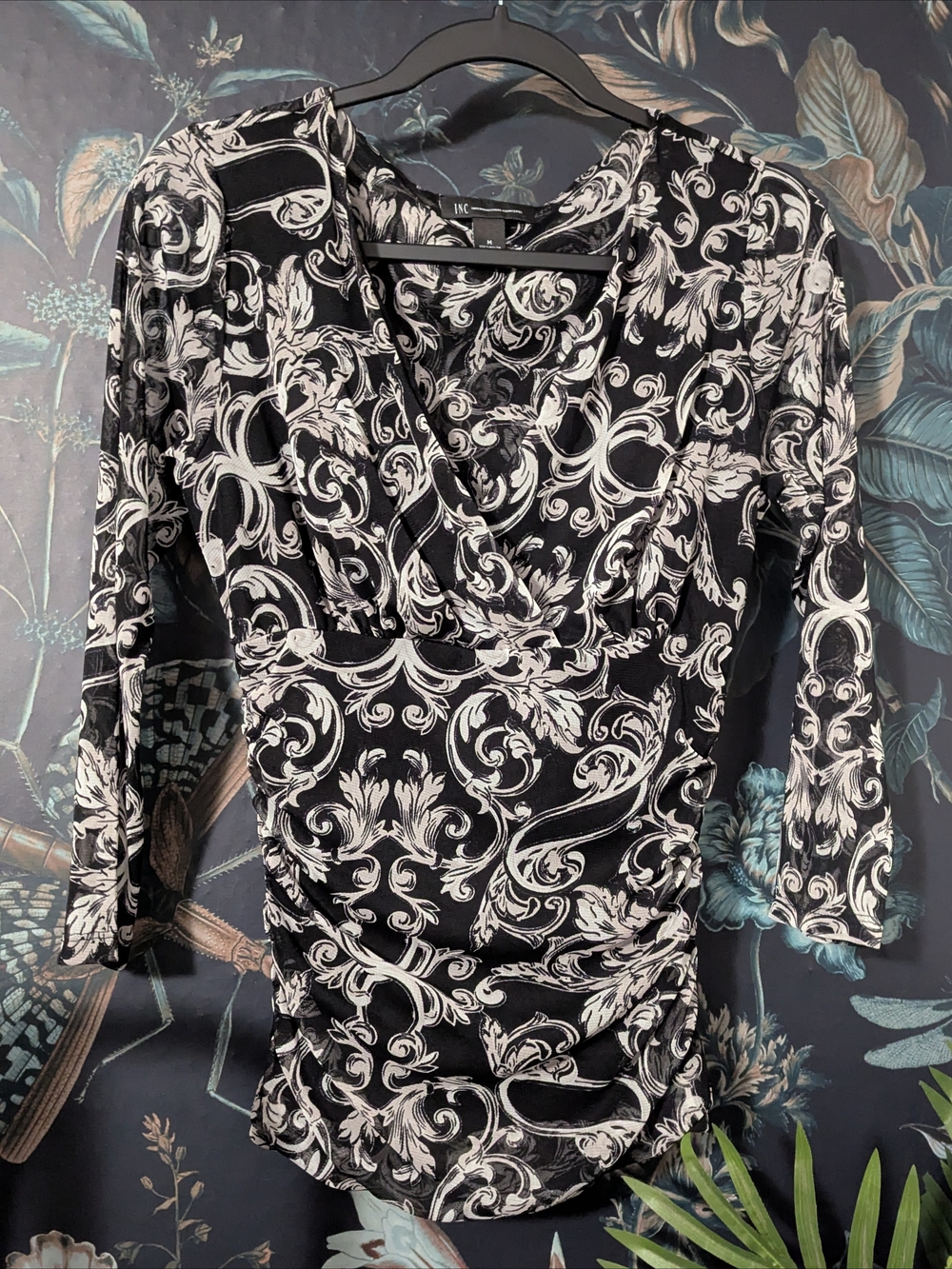 VTG Y2K INC Baroque Damask Vampy Grunge Mesh Ruched Top Medium